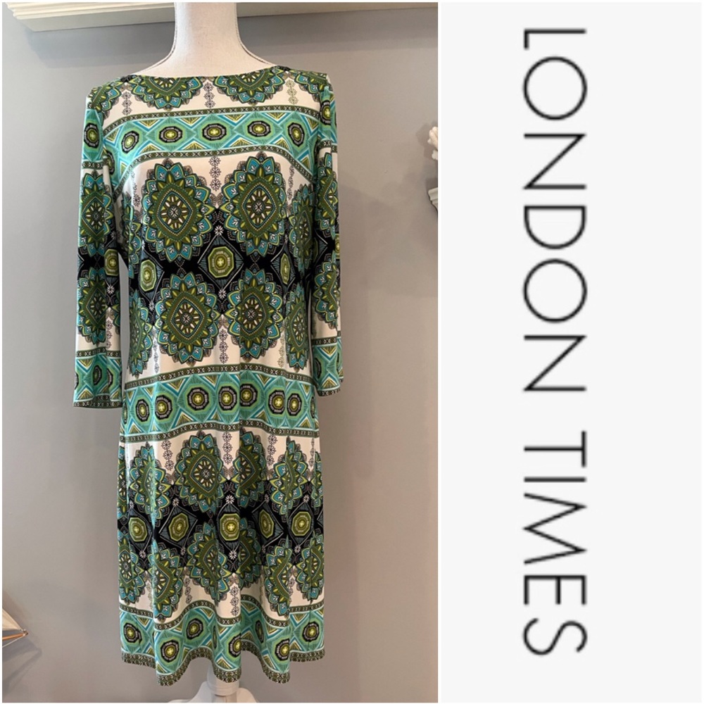 EUC beautiful London Times multicolored print dress size 14